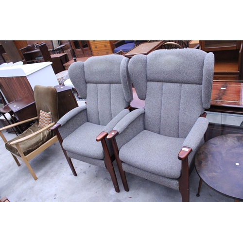 2995 - A PAIR OF OXFORD WINGED FIRESIDE CHAIRS AND AN OPEN ARM FIREDSIDE CHAIR