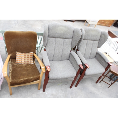 2995 - A PAIR OF OXFORD WINGED FIRESIDE CHAIRS AND AN OPEN ARM FIREDSIDE CHAIR