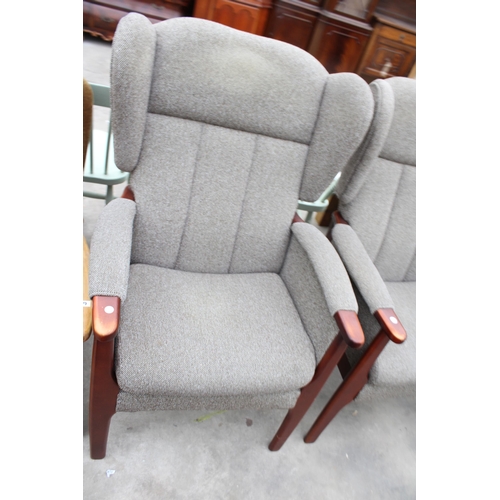 2995 - A PAIR OF OXFORD WINGED FIRESIDE CHAIRS AND AN OPEN ARM FIREDSIDE CHAIR