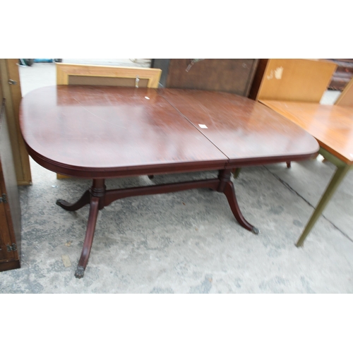 3000 - A MAHOGANY AND CROSSBANDED TWIN PEDESTAL DINING TABLE, 63