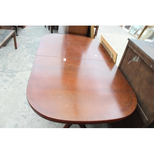 3000 - A MAHOGANY AND CROSSBANDED TWIN PEDESTAL DINING TABLE, 63