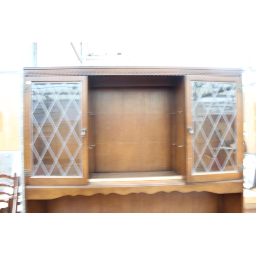 3001 - A REPRODUCTION DRESSER WITH GLAZED AND LEADED UPPER PORTION, 59