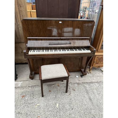 3003 - AN ATHELSTAN WALNUT UPRIGHT PIANO AND STOOL