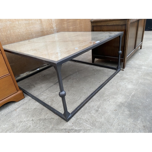 3080 - A METAL FRAMED COFFEE TABLE WITH MIRRORED TOP, 35.5