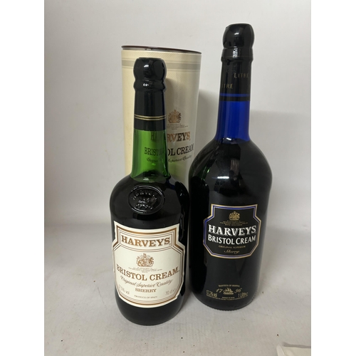 422 - TWO BOTTLES OF HARVEYS BRISTOL CREAN SHERRY ONE BOXED THE OTHER A LITRE BOTTLE