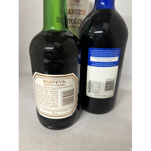 422 - TWO BOTTLES OF HARVEYS BRISTOL CREAN SHERRY ONE BOXED THE OTHER A LITRE BOTTLE