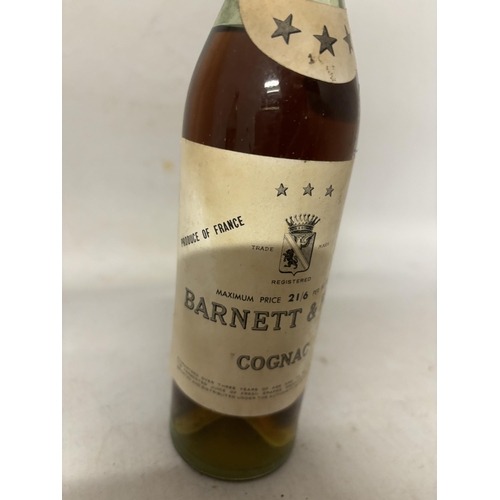 445 - A SMALL BOTTLE OF BARNETT AND FILS COGNAC MAXIMUM PRICE 21/6 PER BOTTLE