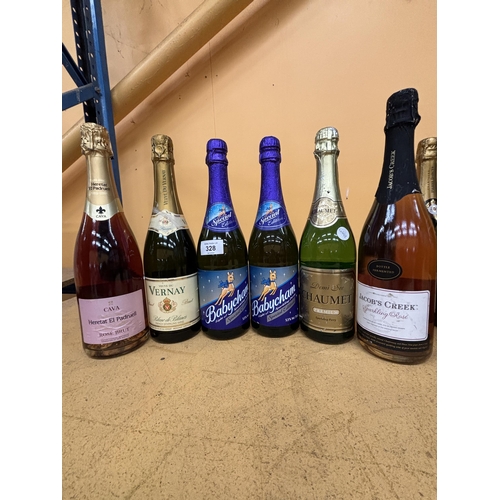 328 - SIX BOTTLES TO INCLUDE TWO BOTTLES OF SPECIAL EDITION BABYCHAM SPARKLING PERRY, DEMI-SEC CHAUMET PRE... 