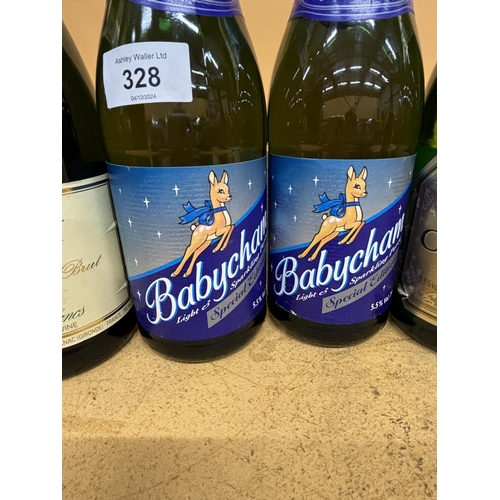 328 - SIX BOTTLES TO INCLUDE TWO BOTTLES OF SPECIAL EDITION BABYCHAM SPARKLING PERRY, DEMI-SEC CHAUMET PRE... 