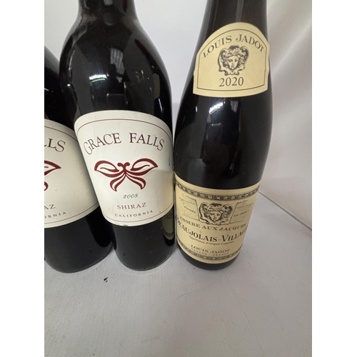 341 - SIX BOTTLES OF RED WINE TO INCLUDE GRACE FALLS 2008 SHIRAZ (CALIFORNIA) X 4, BEAUJOLAIS VILLAGES (FR... 