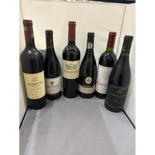 346 - SIX BOTTLES OF RED WINE TO INCLUDE KADETTE KANONKOP ESTATE WINE 2001, RHEBOKSKLOOFG ESTATE WINE PINO... 