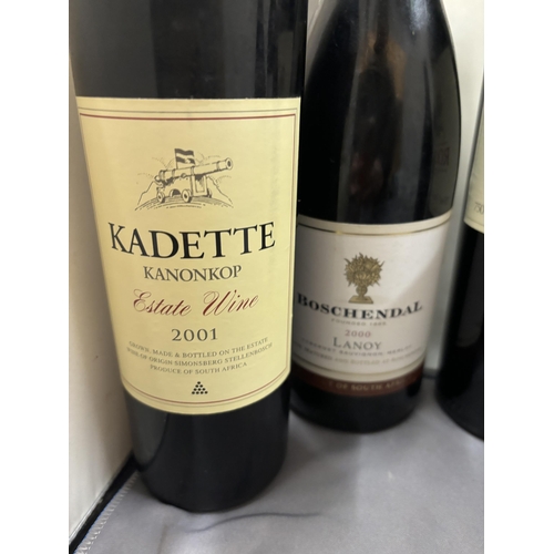 346 - SIX BOTTLES OF RED WINE TO INCLUDE KADETTE KANONKOP ESTATE WINE 2001, RHEBOKSKLOOFG ESTATE WINE PINO... 