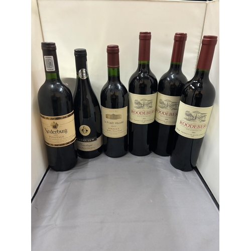 347 - SIX BOTTLES OF RED WINE TO INCLUDE THREE BOTTLES OF KWV ROODEBERG WINE OF WESTERN CAPE 2003 (2) AND ... 