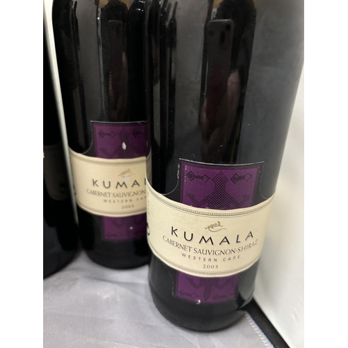 349 - SIX BOTTLES OF RED WINE TO INCLUDE TWO BOTTLES OF KUMALA CABERNET SAUVIGNON-SHIRAZM 2003, SPIER CABE... 