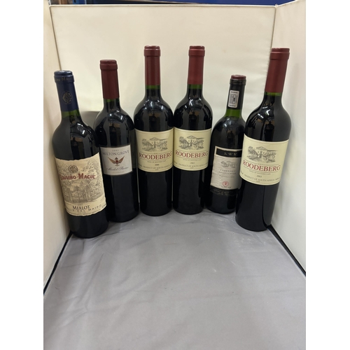 350 - SIX BOTTLES OF RED WINE TO INCLUDE THREE BOTTLES OF KWV ROODEBERG 2003 (2) ANDM 2000, KWV 1995 CABER... 