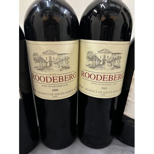 350 - SIX BOTTLES OF RED WINE TO INCLUDE THREE BOTTLES OF KWV ROODEBERG 2003 (2) ANDM 2000, KWV 1995 CABER... 