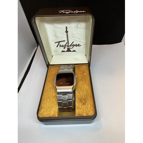 634 - A VINTAGE TRAFALGAR FIVE FUNCTION DIGITAL WATCH WITH STAINLESS STEEL CASE AND STRAP, ORIGINAL INSTRU... 