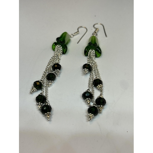 662 - A PAIR OF MARKED SILVER AND VENITIAN GLASS EARRINGS IN A PRESENTATION BOX