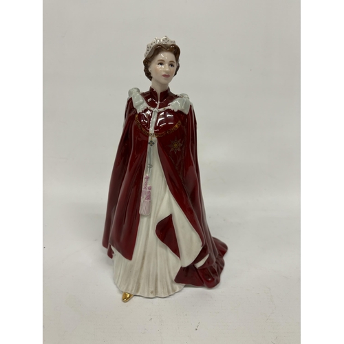 803 - A ROYAL WORCESTER FIGURINE IN CELEBRATION OF THE QUEEN'S 80TH BIRTHDAY 2006 DRESSED IN THE ROBES OF ... 