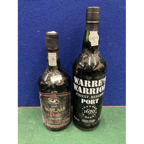 374 - TWO BOTTLES OF PORT TO INCLUDE BOPLAAS 1996 CAPE VINTAGE - 750 ML AND WARRE'S WARRIOR FINEST RESERVE... 