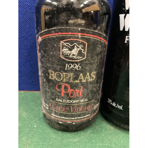 374 - TWO BOTTLES OF PORT TO INCLUDE BOPLAAS 1996 CAPE VINTAGE - 750 ML AND WARRE'S WARRIOR FINEST RESERVE... 