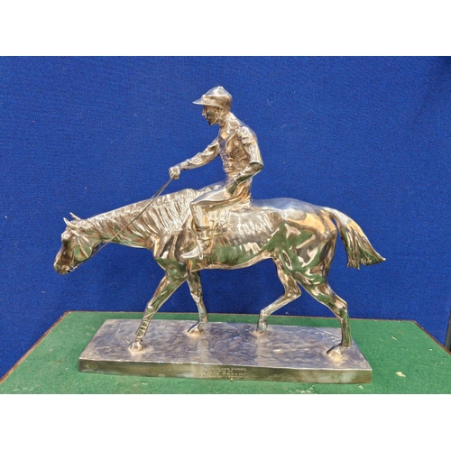 1 - A RARE MANX DERBY TROPHY, THE SILVER PLATED MODEL OF A JOCKEY ON A RACE HORSE BY WILHELM ZWICK (1871... 