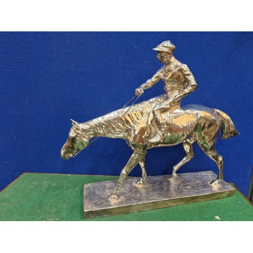 1 - A RARE MANX DERBY TROPHY, THE SILVER PLATED MODEL OF A JOCKEY ON A RACE HORSE BY WILHELM ZWICK (1871... 