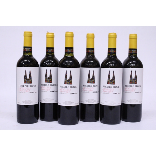 387 - SIX BOTTLES OF RED STEEPLE BLOCK SHIRAZ 2005 WINE OF AUSTRALIA