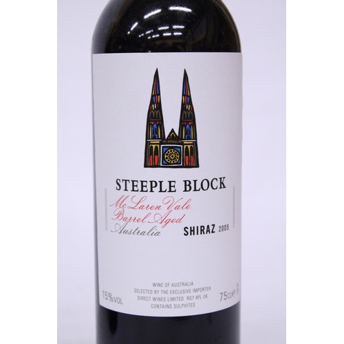 387 - SIX BOTTLES OF RED STEEPLE BLOCK SHIRAZ 2005 WINE OF AUSTRALIA