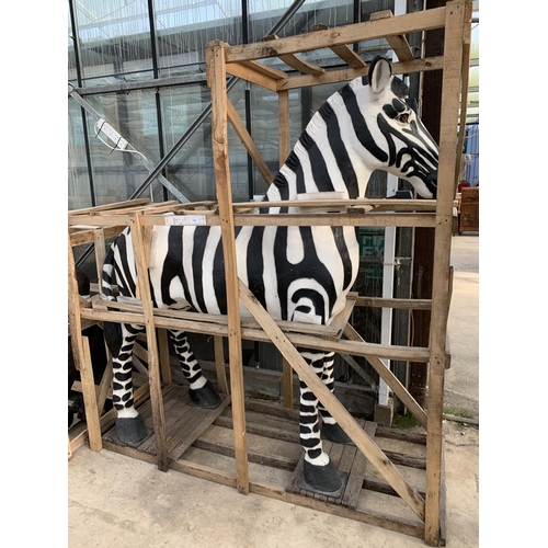 1501 - A LARGE FIBRE GLASS ZEBRA GARDEN FEATURE (H:184CM L:178CM)