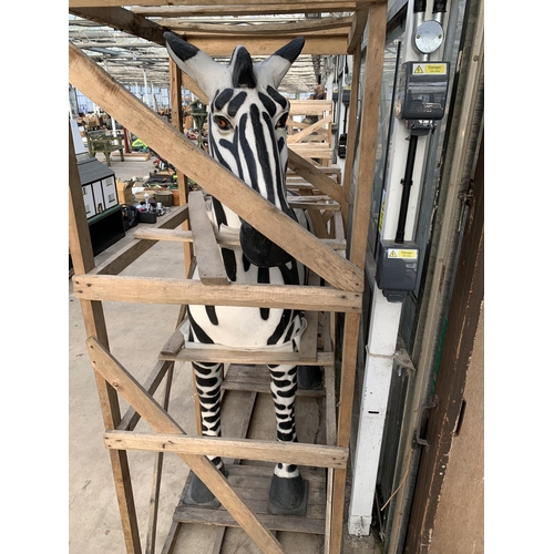 1501 - A LARGE FIBRE GLASS ZEBRA GARDEN FEATURE (H:184CM L:178CM)