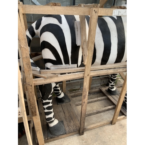 1501 - A LARGE FIBRE GLASS ZEBRA GARDEN FEATURE (H:184CM L:178CM)