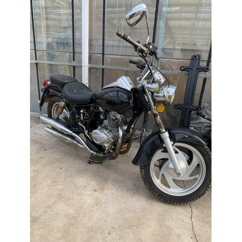 1507 - A VINTAGE BLACK MOTORBIKE WITH TWIN CHROME EXHUAST