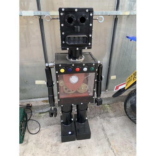 1509 - A SCRATCH BUILT WALLACE AND GROMIT FIGURE OF A ROBOT WHICH HAS WORKING BATTERY POWERED LIGHTS WITHIN... 