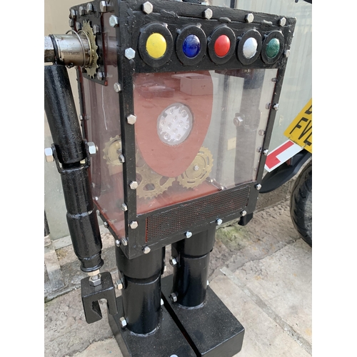 1509 - A SCRATCH BUILT WALLACE AND GROMIT FIGURE OF A ROBOT WHICH HAS WORKING BATTERY POWERED LIGHTS WITHIN... 