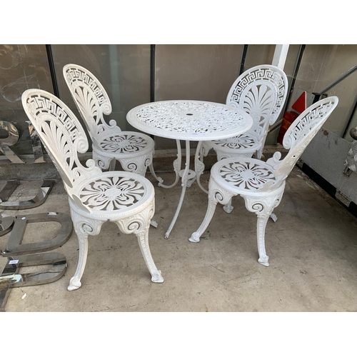 1514 - A CAST ALLOY GARDEN BISTRO SET COMPRISING OF A ROUND TABLE AND FOUR CHAIRS