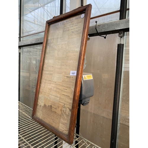 1527 - A VINTAGE FRAMED LONDION AND NORTH WESTERN RAILWAYS DETAILS OF LABOUR AND CONDITIONS OF SERVICE EPHE... 