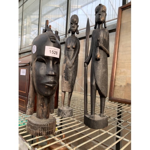 1528 - THREE TREEN TRIBAL FIGURES