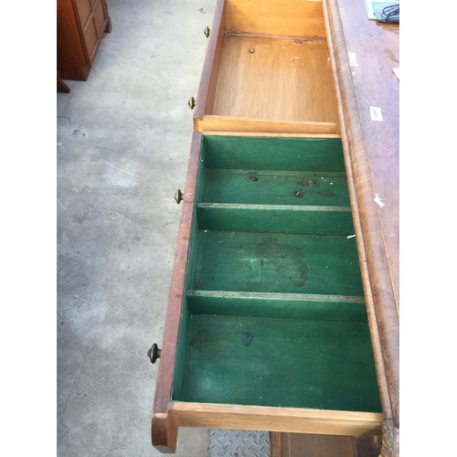 2601 - AN ART DECO WALNUT SIDEBOARD WITH RAISED BACK, TWO DRAWERS AND TWO CUPBOARDS, 46