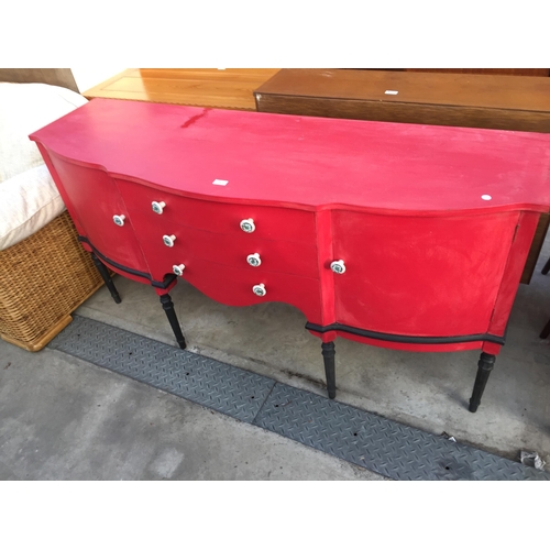 2605 - A REGENCY STYLE VIVID RED PAINTED SIDEBOARD, 66