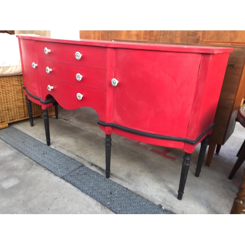 2605 - A REGENCY STYLE VIVID RED PAINTED SIDEBOARD, 66