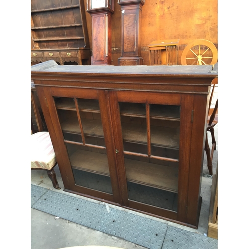 2610 - A LATE VICTORIAN OAK TWO DOOR BOOKCASE TOP, 46