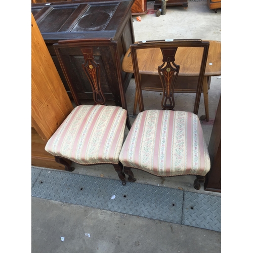 2611 - A PAIR OF LOW EDWARDIAN MAHOGANY AND INLAID LOW CHAIRS