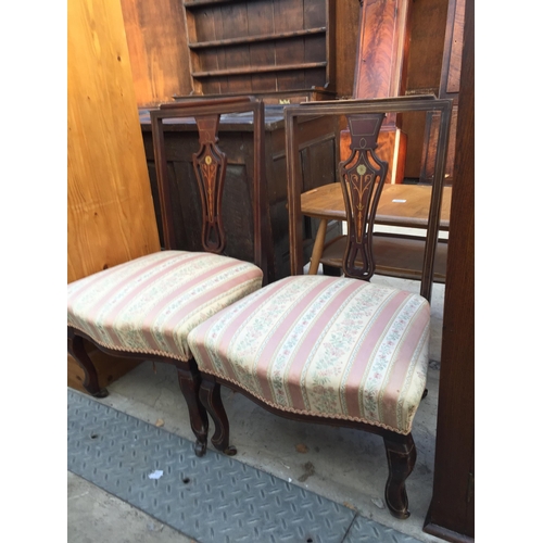 2611 - A PAIR OF LOW EDWARDIAN MAHOGANY AND INLAID LOW CHAIRS