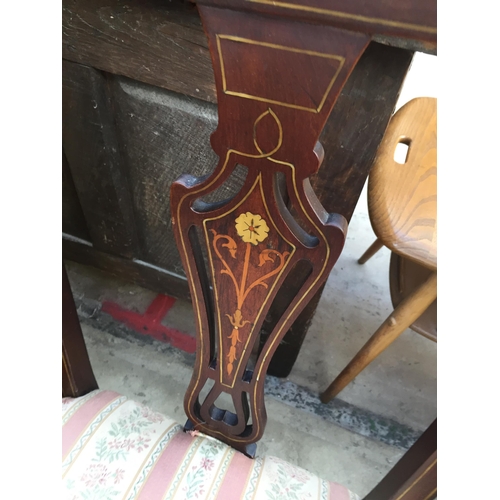 2611 - A PAIR OF LOW EDWARDIAN MAHOGANY AND INLAID LOW CHAIRS