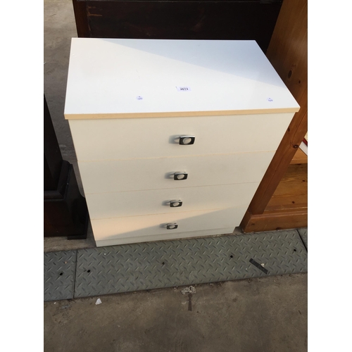 2613 - A WHITE CHEST OF FOUR DRAWERS, 24