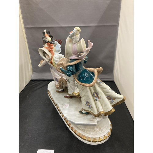 20 - A CONTINENTAL PORCELAIN FIGURE OF THREE LADIES AND A GENT IN A WINTER SCENE