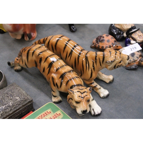 222 - A PAIR OF CERAMIC TIGER FIGURES FROM WEST GERMANY