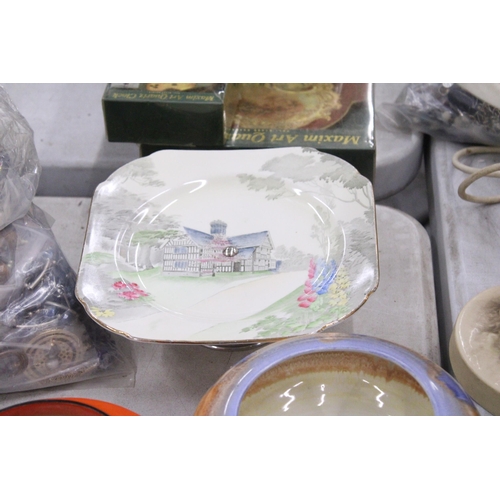 261 - FOUR PIECES OF VINTAGE SHELLEY TO INCLUDE AN ORANGE BOWL AND FOOTED CAKE PLATE, PLUS A ROYAL STAFFOR... 