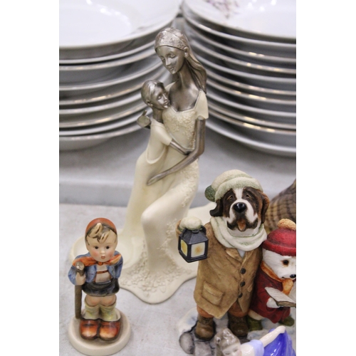 270 - A COLLECTION OF FIGURES TO INCLUDE TWO GOEBEL FIGURES, A SMALL ROYAL DOULTON 'ELAINE', ETC